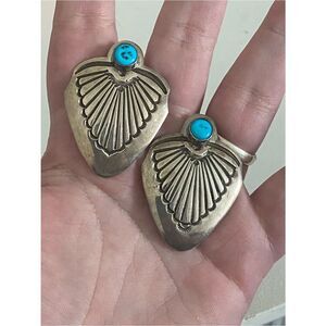 Vintage Navajo Sterling Silver & Turquoise Scalloped Earrings